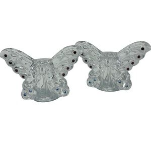 LENOX Collections Jeweled Crystal Glass Butterfly Salt & Pepper Set Colored Gems